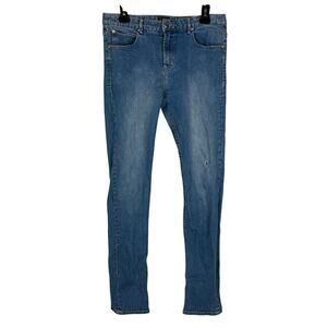 Obey Tight Stretch Straight Leg Distressed Jeans Women's 32 (31x32) Blue